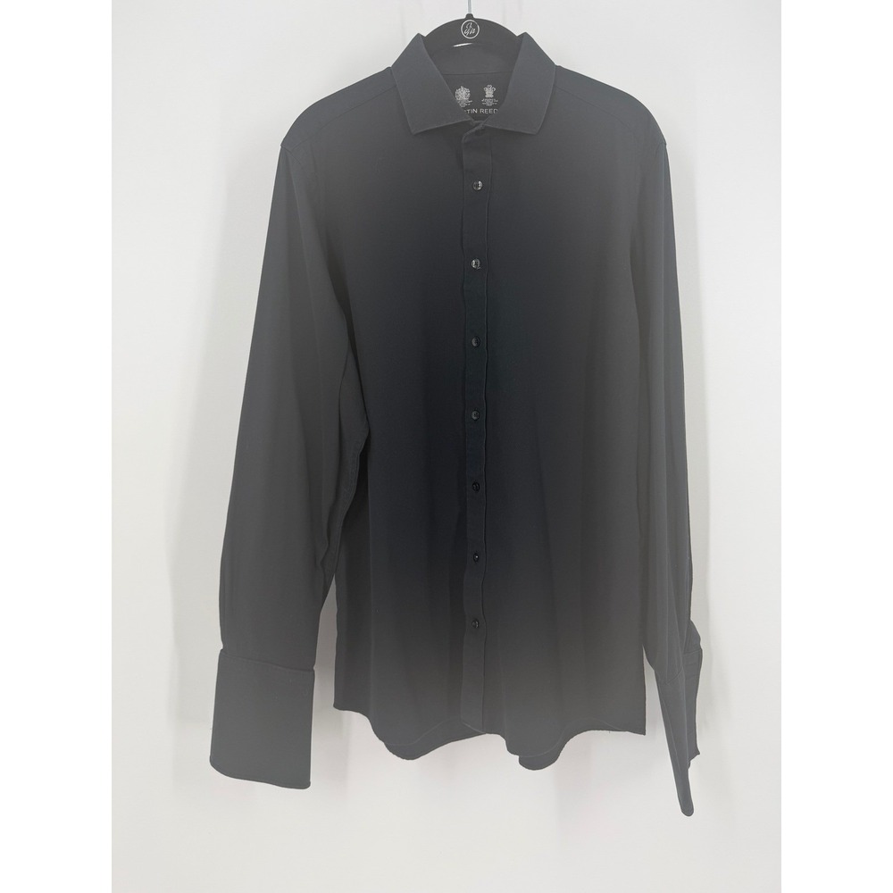 Austin Reed London Mens Slim Fit Dress Shirt Black Cotton French Cuff